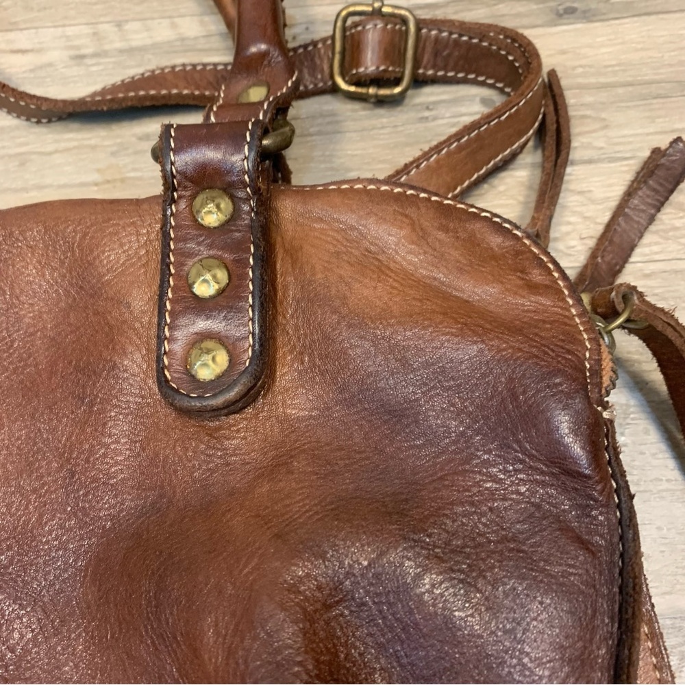 Coztanza Rota Italy Brown Leather Crossbody Studded Satchel Bag Compartments - Picture 7 of 13